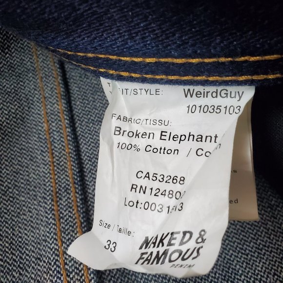 Rare  Naked and Famous Denim Broken Elephant6 Jeans  | Very Good | US 33 Weird… - Picture 3 of 14